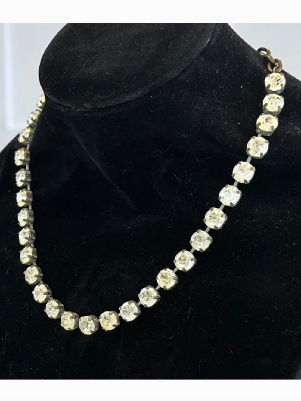 TOVA Vintage Inspired Crystal Necklace w/ Yellow Patina Wash in Brass - Picture 4 of 11